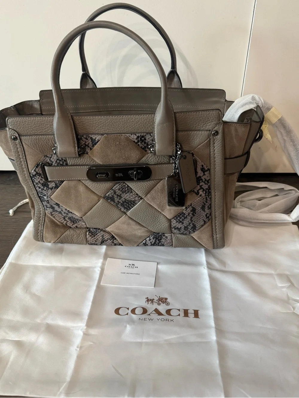 Coach Swagger 27 Exotic Patchwork Leather 2-way Satchel. NWT